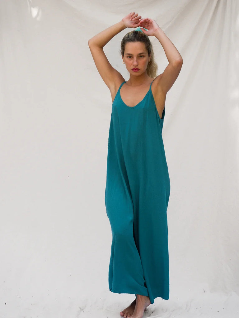 Granadas Dress — Teal maxi dress on model — MYFASHIONFRUIT