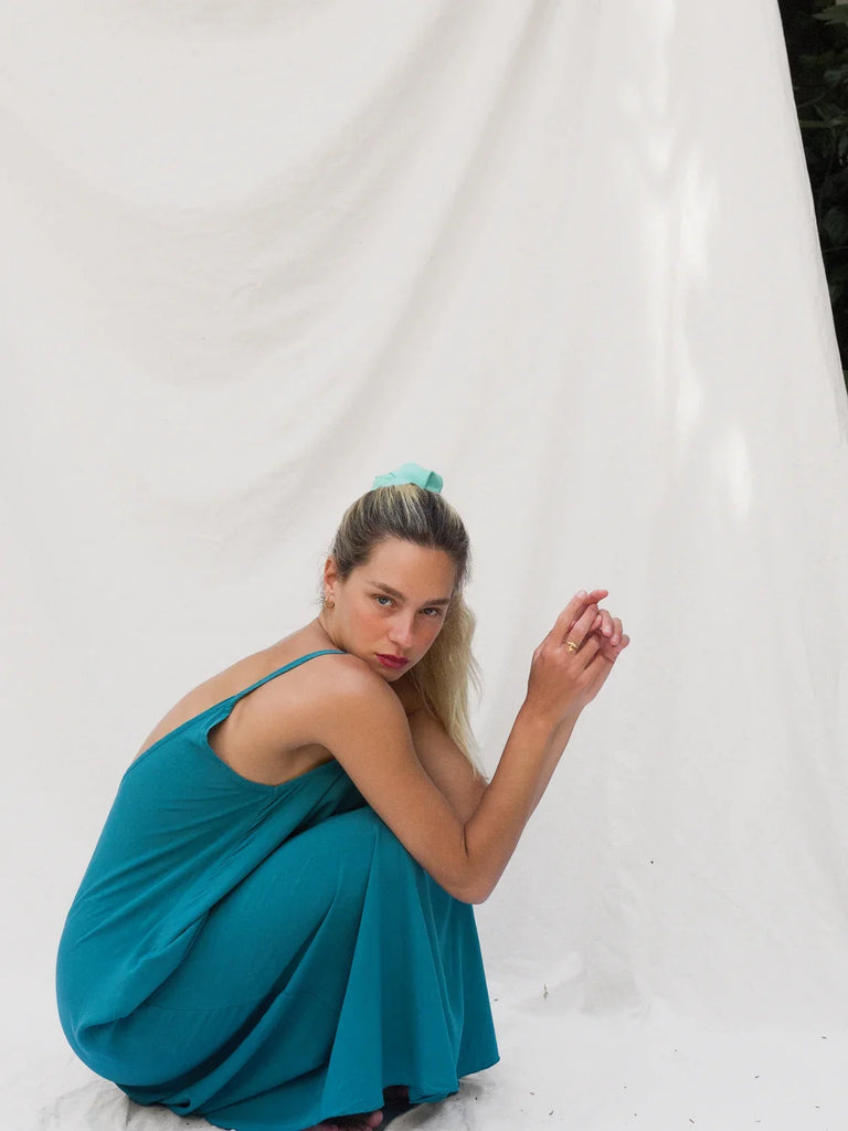 Granadas Dress — Teal maxi dress on model — MYFASHIONFRUIT