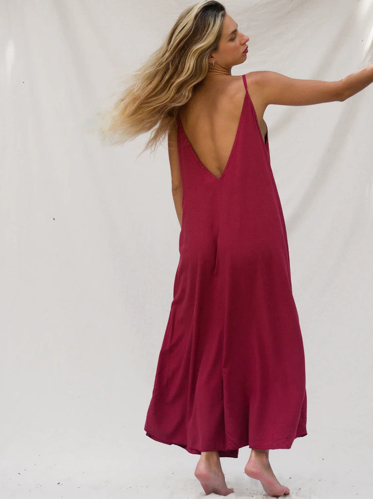 Granadas Dress — Maxi dress in red wine color on model — MYFASHIONFRUIT