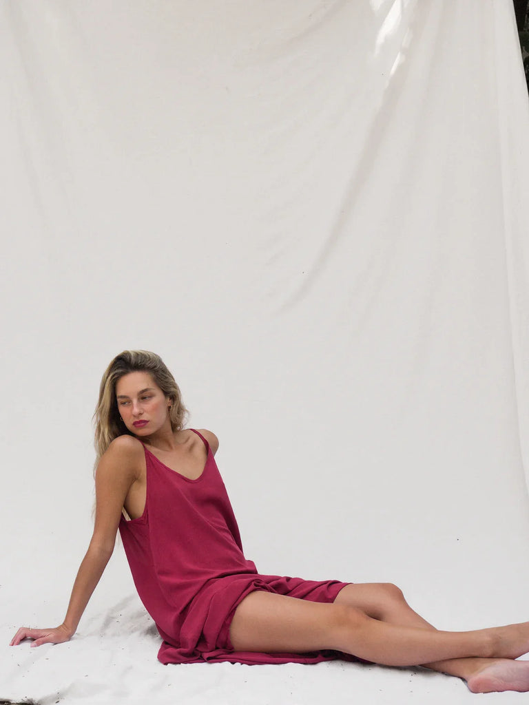 Granadas Dress — Red slip dress on model — MYFASHIONFRUIT