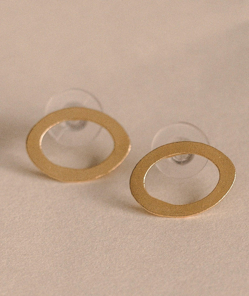 Ciclo Golden Earrings — gold oval shape, stud design — MYFASHIONFRUIT