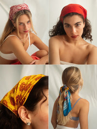 Models wearing Silk & Colorful Scarf Collection in red, yellow and blue — MYFASHIONFRUIT