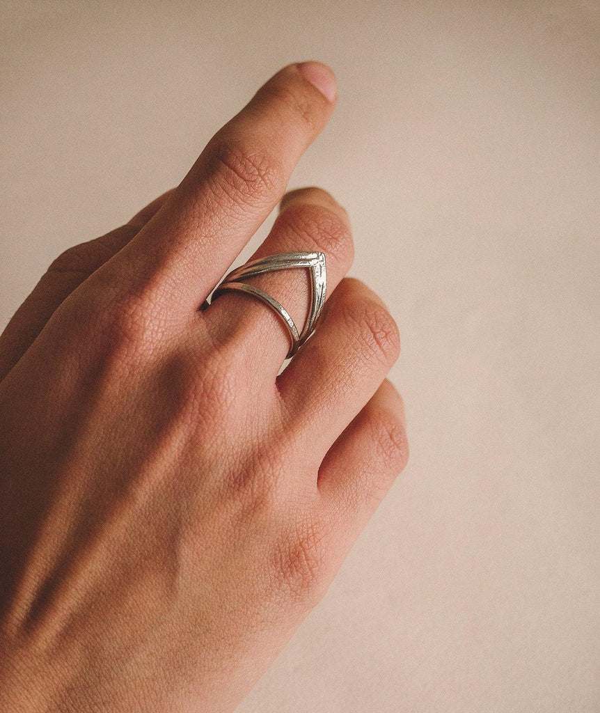 Myah Silver Ring — silver tone finish, layered band detail — MYFASHIONFRUIT
